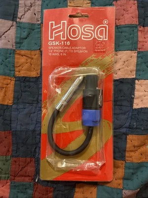 Hosa GSK-116 6 inch Speaker Adaptor, Hosa 1/4 in TS to Neutrik speakON New NIP - Image 1 of 2