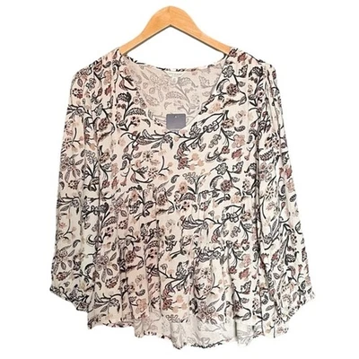 NWT Lucky Brand Top Floral Peasant Blouse Long Sleeved Peplum Cream Size Small - Image 1 of 4