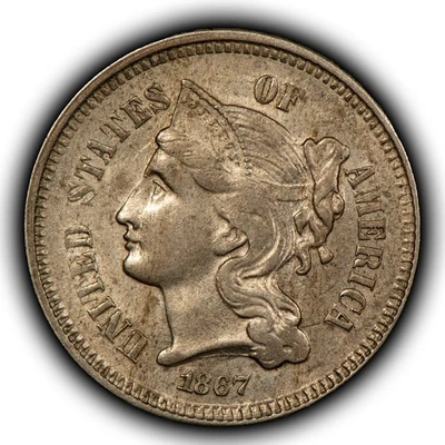 1867 3c Nickel Three-Cent Piece - Luster - Original AU Semi Key Date - SKU-Z5963 - Image 1 of 4