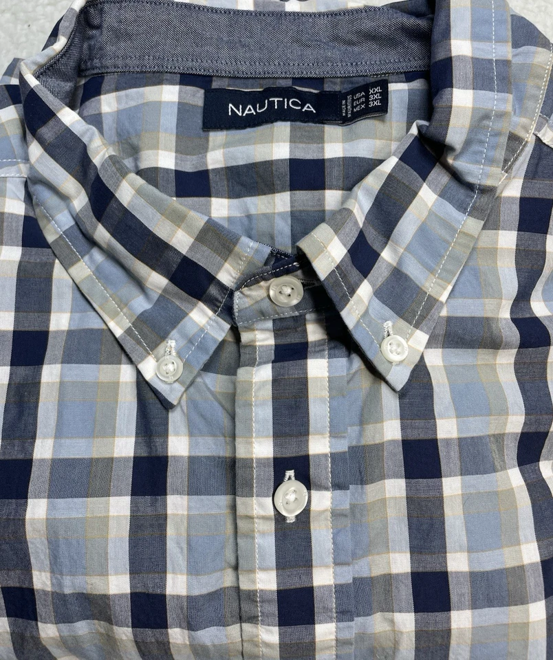 Nautica Shirt Mens Size 2XL Blue White Plaid Long Sleeve 100% Cotton - Image 1 of 4