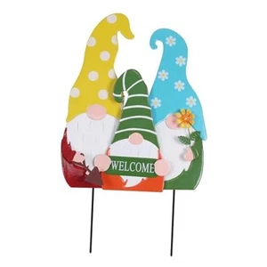 Garden Decor for Outside, 28” Metal Family 3 Gnomes Decorative Garden Stakes - Picture 1 of 8