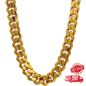 18K Big Faux Gold Flat Chain 11Mm Thickness 24In Length 90S Fashion Man Hip Hop - Picture 1 of 7