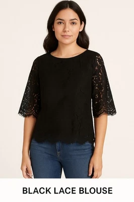 Blusa negra con mangas de campana de encaje floral - Talla M (Sonoma Goods for Life) Foto 1 de 3