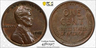 Key-date Choice AU 1955 DOUBLE DIE Lincoln Penny.  PCGS AU53. ERROR Coin. - Image 1 of 4