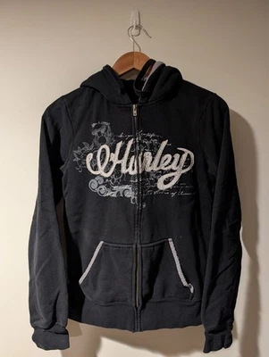 Sudadera con Capucha Hurley Mujer Mediana Negra Cremallera Completa Patinador Y2K Gótico Grunge Sherpa Foto 1 de 4