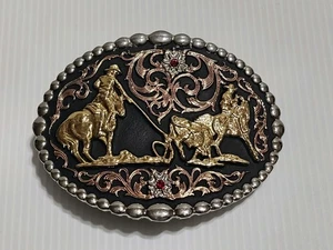MONTANA SILVERSMITHS Tri Color Cowboy UP & Tri Color Horse & Ruby BUCKLES - Picture 1 of 8