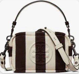 TORY BURCH RARE PERRY BOMBE STRIPE CROSSBODY BAG NEW IVORY/BROWN - Picture 1 of 14