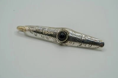 Clipe de gravata vintage prata esterlina ornamentado ônix gravado 6,5 cm - Imagem 1 de 4