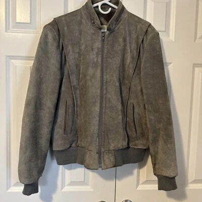 Jaqueta Bombardeiro Masculina Vintage Berman’s Couro Camurça Tamanho 42 Cinza Interior Pele Sintética - Imagem 1 de 4