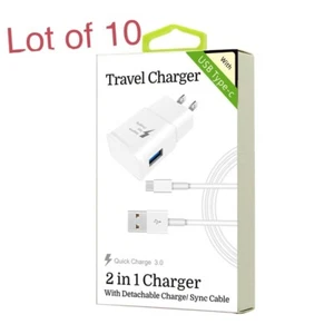 10x 2 In 1 Fast CHARGER TYPE-C For Android type c 3.3 FT Cable & Wall Adapter - Picture 1 of 2