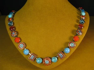 MARIANA JEWELRY NECKLACE SWAROVSKI CRYSTALS MOSAIC BLUE RED TURQUOISE Coral - Picture 1 of 4