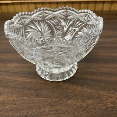 Cuenco de cristal de vidrio vintage elegante abanico borde de corte plato de llave plato de caramelo Foto 1 de 4