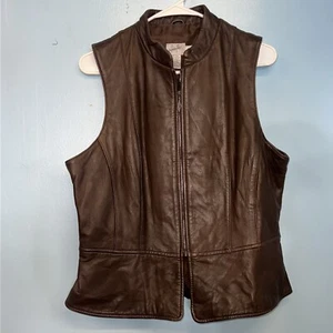 Jacqueline Ferrar Leather Vest Womens Size 14 Brown Full Zip Casual Classic - Picture 1 of 10