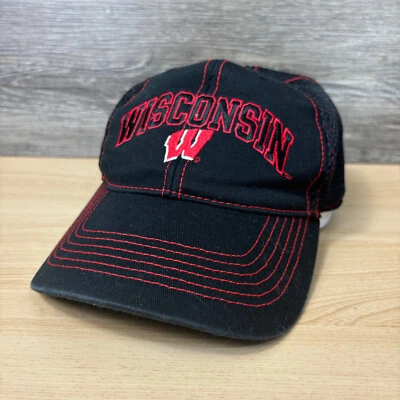 Wisconsin Badgers Hat Fitted Black Red Mesh Back Champion - Image 1 of 4