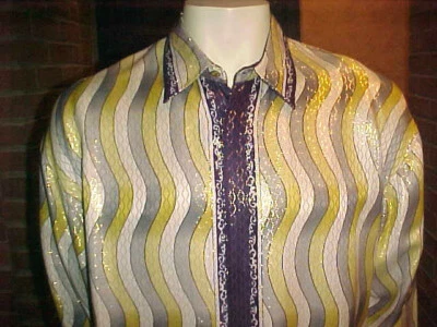 CAMISA VINTAGE PARA HOMBRE ALBERTO CELINI SEDA METALIZADA NEGRA GRIS, AMARILLA Y BLANCA XLG. Foto 1 de 4