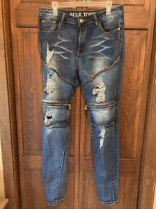 Blue Topic Womens Zipper Bling Jeans Sz 15/16 - Picture 1 of 8