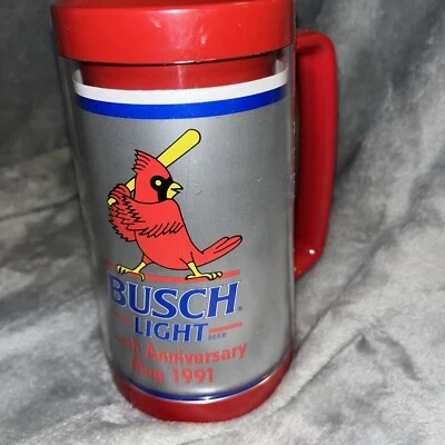 Винтажная пивная кружка Busch Light с изоляцией кардиналов 1991 10-я годовщина - Изображение 1 из 4
