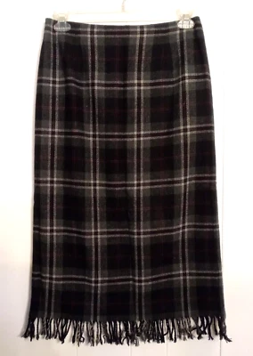 Falda Worthington Negra/Blanca Tartán Escocesa Flecos Talla 10 P Forrada Mezcla de Lana De Colección Foto 1 de 3
