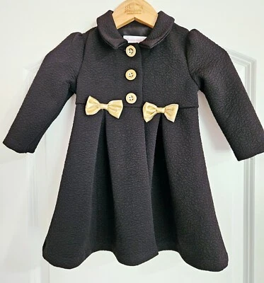 Abrigo de Vestido Bonnie Bebé Niñas 18m Jacquard Negro con Botones Dorados Foto 1 de 2