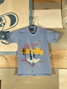 Vintage 80s t shirt “DEADSTOCK” CAT FEVER CATAMARAN SAILBOAT SUN BEACH yth 10/12 - Picture 1 of 7