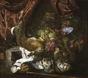 oil painting handpainted on canvas " Still life with game and fruit" - Picture 1 of 1