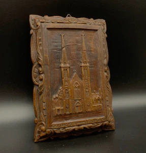 Church French Antique religious of Lourdes, 1850 Madonna Carved Wood Panel icon⭐ - Picture 1 of 8