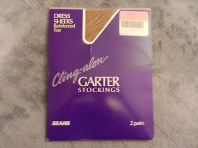 Vintage Sears 2 Pairs Dress Sheers RT Cling-Alon Stockings Sandstone Petite - Image 1 of 3