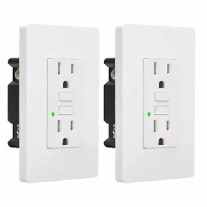 Receptáculo eléctrico de toma de pared GFCI 20A 125V con cubierta de placa de pared blanco paquete de 2 - Imagen 1 de 12