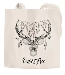 Jutebeutel Hirsch-Geweih Traumfänger Boho Bohamian Baumwolltasche - Bild 1 von 2