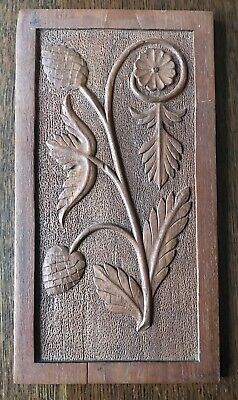 Vintage Carved Wooden Panel Hanging Plaque Floral Grasses Design, 20.5 X 38cm • 92.18£
