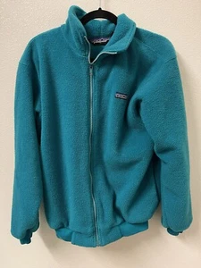 Vintage 1990s Patagonia Fleece Full Zip Jacket 1980s Teal Made In USA Kids 14 - Picture 1 of 6