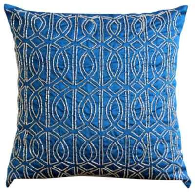 Decorative Pillow Case Blue 16"x16", Bed Decor Silk - Geometric Royal Blue - Image 1 of 4