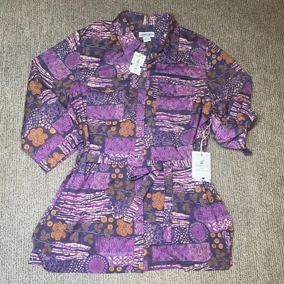 Caribbean Joe Mujer XL Camisa Abotonada Chaqueta Corbata Cintura Tribal Púrpura Foto 1 de 4