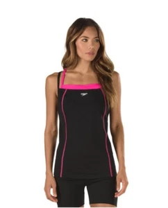 Speedo Black Power Pink Endurance double strap Tankini Swimsuit top size 10 AQ31 - Picture 1 of 5