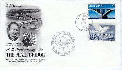 USPS FDC US #1721 Canada #737 1977 13¢ Peace Bridge ST2681 - Image 1 of 2