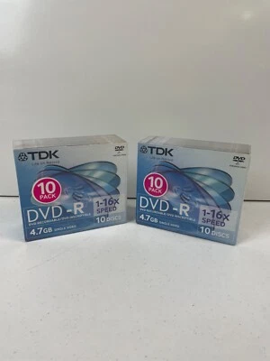 2x10PK TDK DVD-R 4.7GB 1-16x Speed Recordable Blank Discs Data/Video Jewel Cases - Image 1 of 4