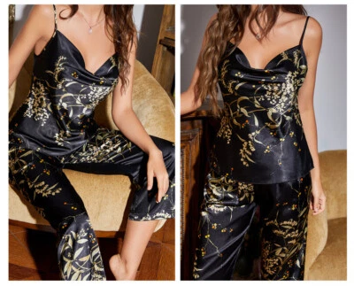 Sexy Womens Girls Silk Satin Pyjamas Two-piece Set Night Shirts Dressing Gown - Image 1 of 4