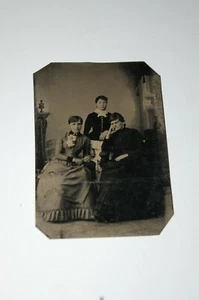 VINTAGE TIN TYPE PHOTOGRAPHS OF THREE WOMEN MEASURING 3 1/2" X 2 1/2" - Picture 1 of 4