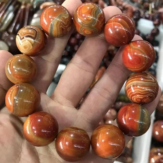 Brazalete de ágata para hombre Warring States rojo ágata rojo amarillo hierba cepillada flor Foto 1 de 1