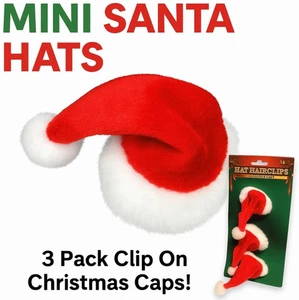 3 MINI SANTA HAT HAIR CLIPS On Red Cap Set Dog Costume Christmas Decor Funny Elf - Picture 1 of 15