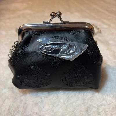 NUEVO CON ETIQUETAS Y2K Negro Ed Hardy Mini Bolso de Mano con Cadena y Dije de León Foto 1 de 4