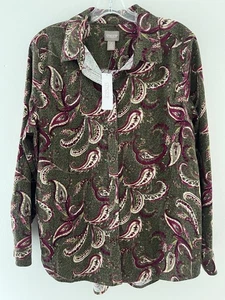 Chicos Größe 2 geknöpftes Cord Paisley Hemd US Größe Large Langarm Baumwolle - Bild 1 von 10