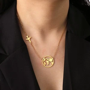Elegant Travel World Necklace with Airplane Map Design for Any Occasion - Picture 1 of 9