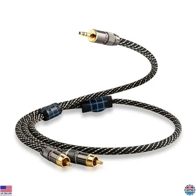 6.56ft Audiophile HiFi RCA to 3.5mm Cable, 15 AWG, Gold-Plated, Nylon Braid - Image 1 of 4