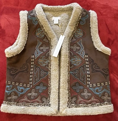 NWT House of Harlow 1960 Faux Shearling Embroidered Vest Brown Boho Western OS - Image 1 of 4