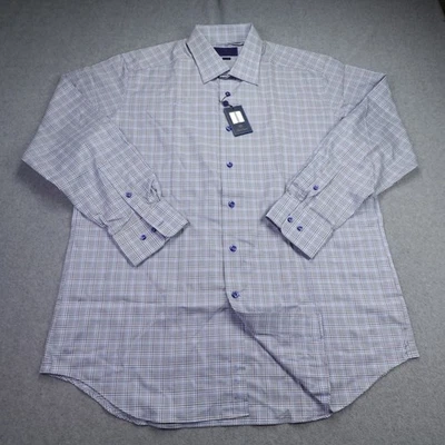 Camisa de vestir David Donahue para hombre 18 34/35 azul a cuadros algodón ajuste Foto 1 de 4
