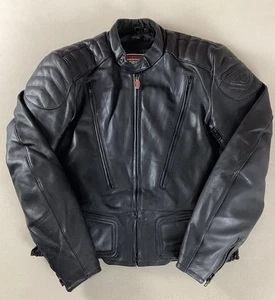 First Gear Leather Biker Jacket Motorcycle Jacket With Pads Black Size 44 - Picture 1 of 21