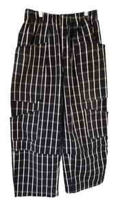 BDG Cargohose Damen klein schwarz kariert Fensterscheibe weites Bein Gummibund - Bild 1 von 10