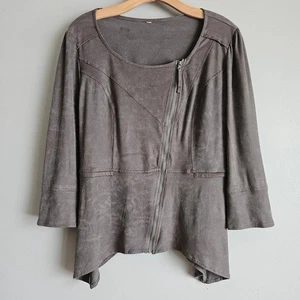 Miilla Taupe Brown Moto Jacket M Faux Suede Zip-Up Edgy Adjustable Waist Utility - Picture 1 of 9