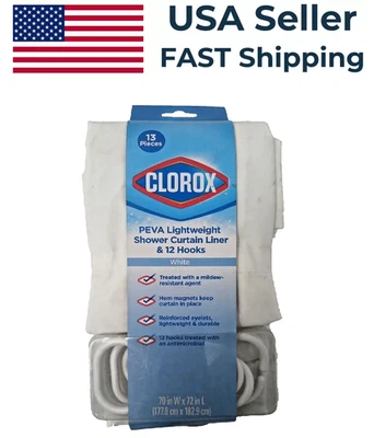 Forro y ganchos de cortina de ducha livianos premium tratados con Clorox blanco 70" x 72" Foto 1 de 4